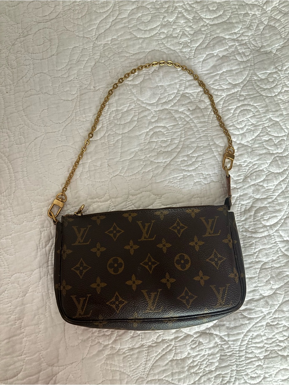 Louis Vuitton Brown Monogram Mini Pochette with Gold Chain